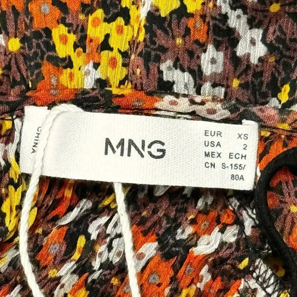 Mango Fall Floral Long Sheer Sleeve Swing Mini Short Dress Women's XS NWT - Picture 8 of 12